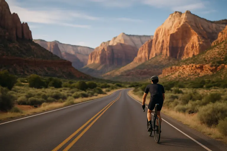 Small group of riders spaced out on a quiet paved park road