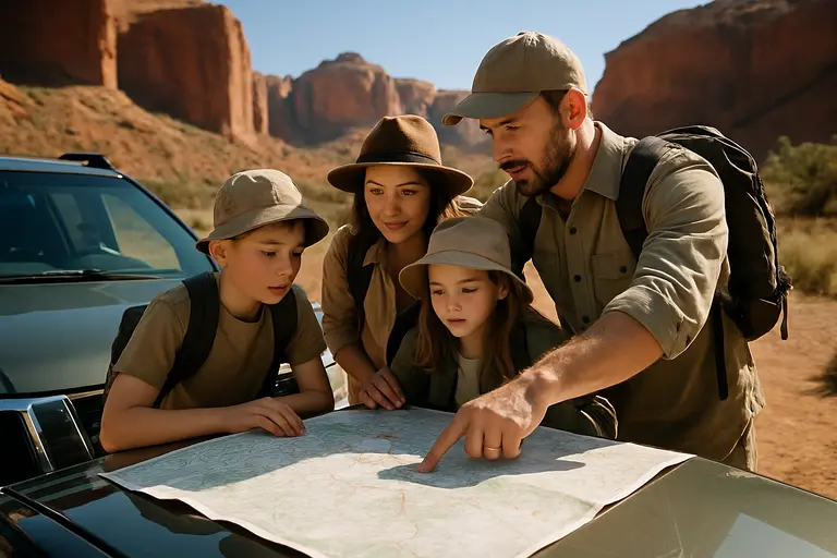 Family loading day packs beside a car before an early park visit