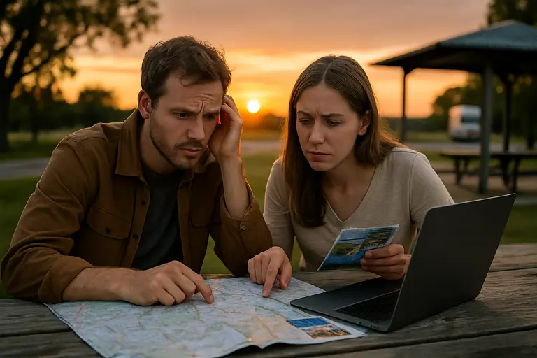 Traveler reviewing a Yosemite map beside a parked car