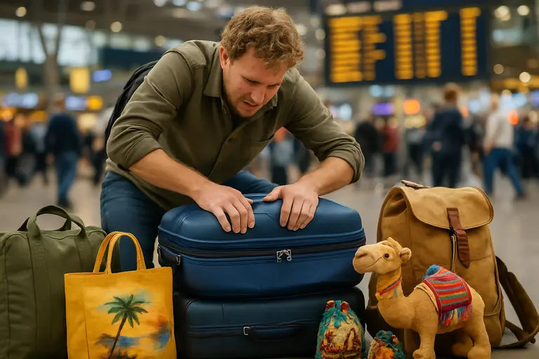 Light clothing, sunglasses, walking shoes, and toiletries arranged for a summer trip