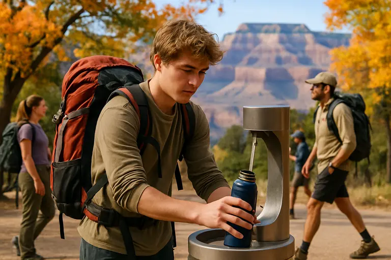 Reusable bottles and hiking gear arranged for a canyon day trip
