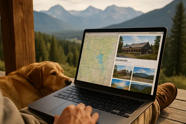 Traveler comparing a road map and phone before a national park drive